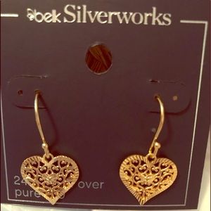 Belk Silverworks 24kt filigree heart earrings NWT
